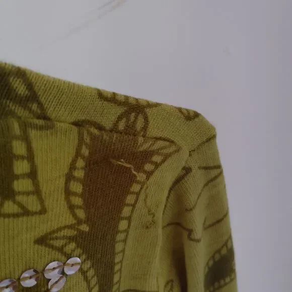 Charlotte Tarantola wool blend novelty print cardigan sweater Sz S - Picture 9 of 12